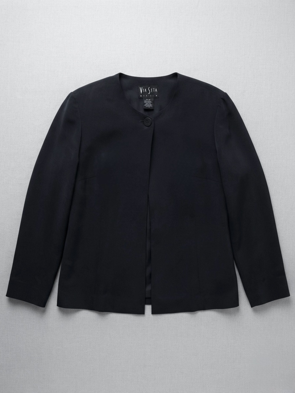 Vintage Via Seta Studio 100% Silk Black Blazer Jacket